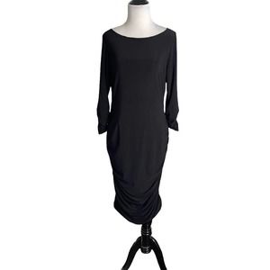 Joseph Ribkoff 12 Black Stretch Knit 3/4 Sleeve Ruched Side and Back Dress